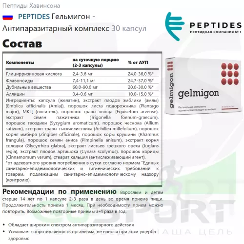  PEPTIDES Гельмигон - Антипаразитарный комплекс 30 капсул