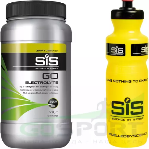 Изотоник SCIENCE IN SPORT (SiS) GO Electrolyte + Бутылочка желтая 1 x 500 г, Лимон-лайм