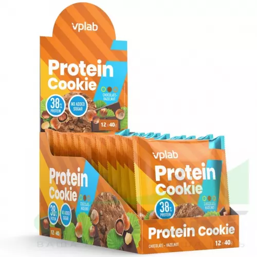 Протеиновый батончик VP Laboratory Protein Cookie 12 штук * 40 г, Шоколад - лесной орех