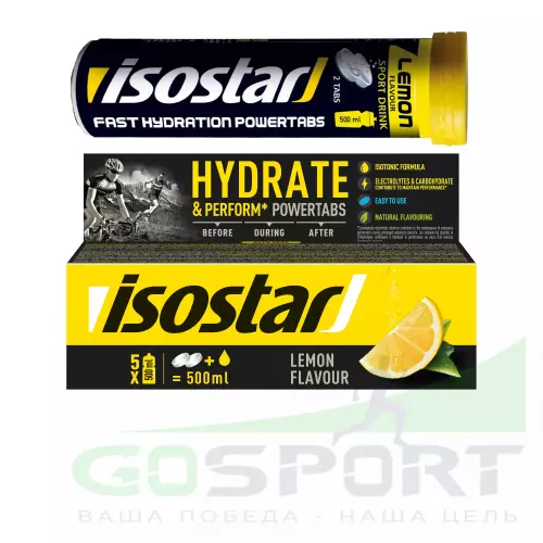 Изотоник ISOSTAR Растворимые таблетки Isostar Powertabs Лимон (тубус 10 таблеток по 12 г) 120 г 1 банка x 5 порций, Лимон