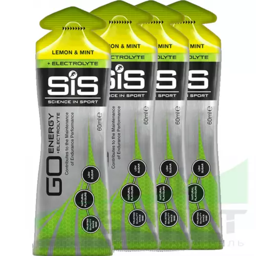 Гель питьевой SCIENCE IN SPORT (SiS) Go Energy + Electrolyte Gels 4 x 60 мл + электролиты, Лимон-Мята