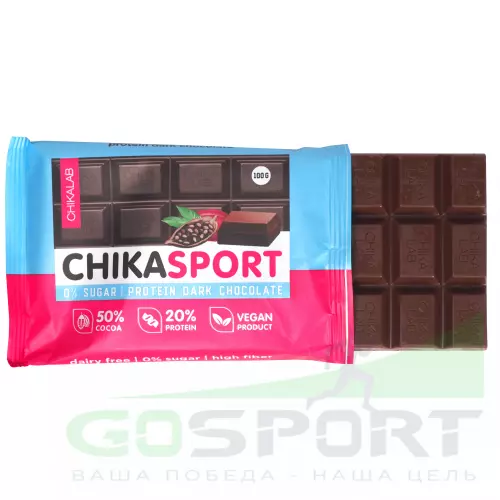 Протеиновый батончик Chikalab Тёмный шоколад без сахара CHIKASPORT 100 г, Шоколад темный