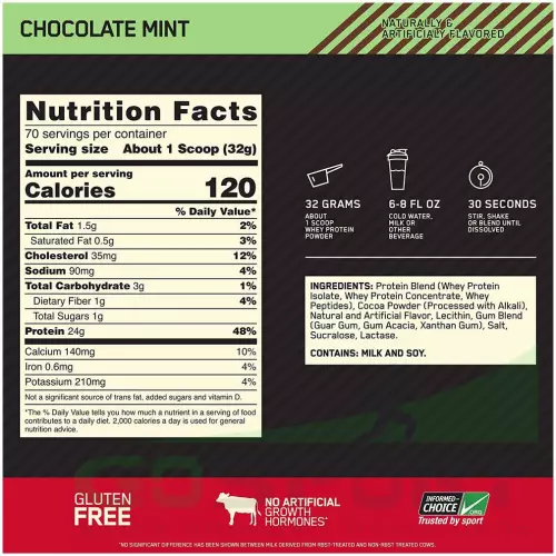  OPTIMUM NUTRITION 100% Whey Gold Standard 2270 г, Шоколад мята