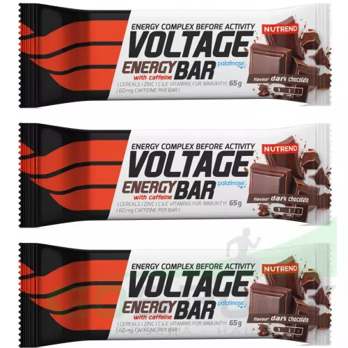 Энергетический батончик NUTREND Voltage Energy bar 60mg caffeine 3 x 65 г, Темный Шоколад