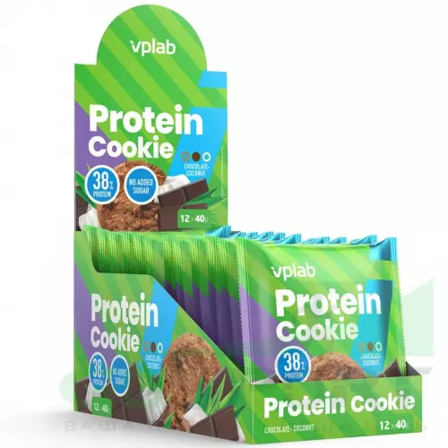 Протеиновый батончик VP Laboratory Protein Cookie 12 штук * 40 г, Шоколад - кокос