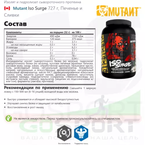  Mutant Iso Surge 727 г, Печенье и Сливки