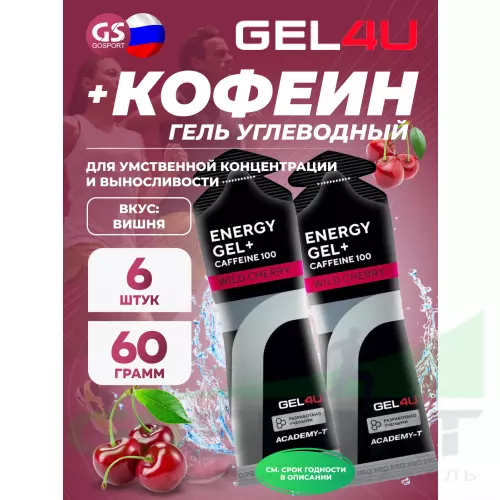 Гель питьевой GEL4U Energy GEL + Caffeine 100 6 x 60 г, Вишня