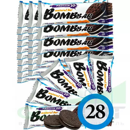 Протеиновый батончик Bombbar Protein Bar 28 x 60 г, Печенье с кремом