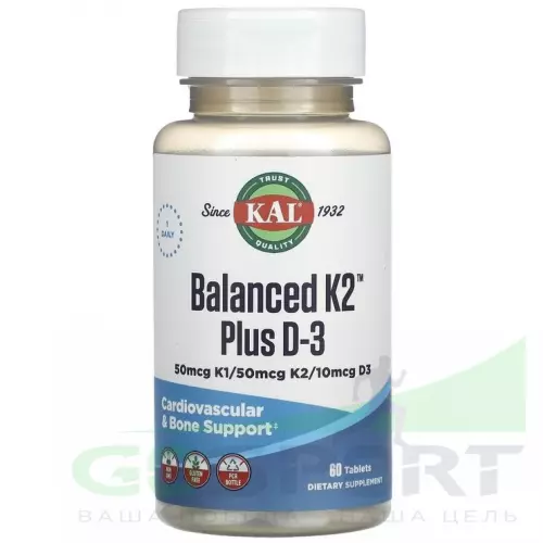  KAL Balanced K2 Plus D-3 100 mcg 60 таблеток