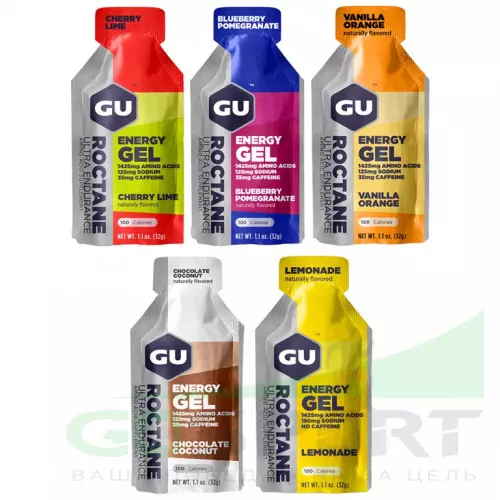 Гель питьевой GU ENERGY GU ROCTANE ENERGY GEL 35mg caffeine Микс, 5 x 32 г (5 вкусов)