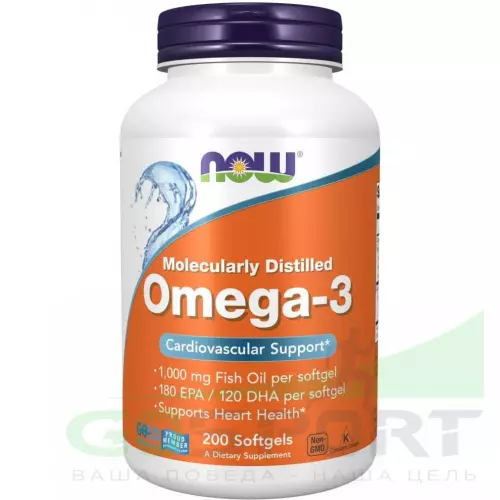 Омена-3 NOW FOODS Omega-3 Fish Oil 1000 mg 2 х 200 гелевых капсул