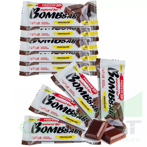 Протеиновый батончик Bombbar Protein Bar 9 x 60 г, Двойной шоколад