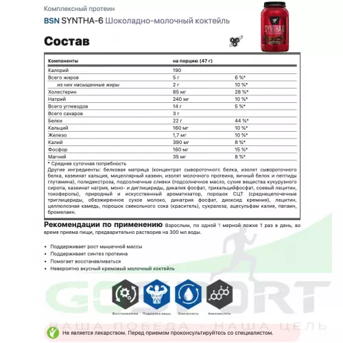  BSN SYNTHA-6 1320 г, Шоколадно-молочный коктейль