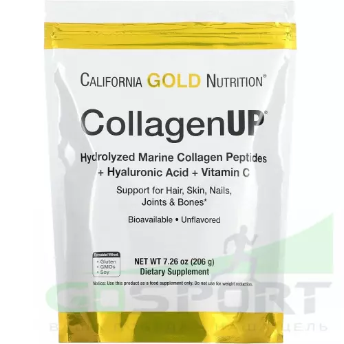 California Gold Nutrition CollagenUP Marine Sourced Peptides + Hyaluronic Acid + Vitamin C 206 г, Нейтральный