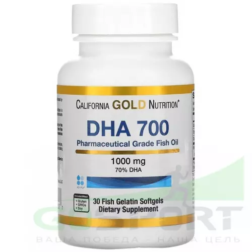 Омена-3 California Gold Nutrition DHA 700 Fish Oil, Pharmaceutical Grade, 1000 mg 30 капсул