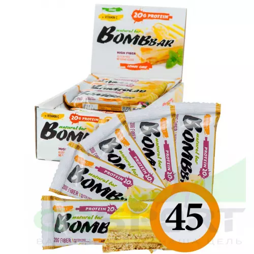 Протеиновый батончик Bombbar Protein Bar 45 x 60 г, Лимонный торт