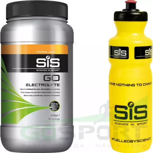 Изотоник SCIENCE IN SPORT (SiS) GO Electrolyte + Бутылочка желтая 1 x 500 г, Тропические фрукты