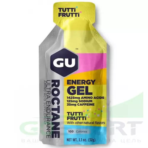 Гель питьевой GU ENERGY GU ROCTANE ENERGY GEL 35mg caffeine 1 стик x 32 г, Тутти-Фрутти