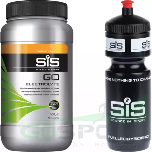 Изотоник SCIENCE IN SPORT (SiS) GO Electrolyte + Бутылочка черная 1 x 500 г, Тропические фрукты