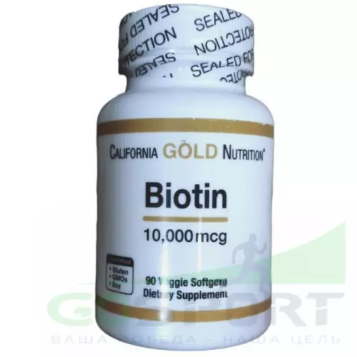  California Gold Nutrition Biotin 10 000 mcg 90 гелевых капсул