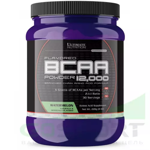 БСАА Ultimate Nutrition Flavored BCAA 12000 Powder 2:1:1 228 г, Арбуз