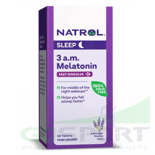  Natrol 3 A.M. Melatonin F/D 60 таблеток, Лаванда-ваниль