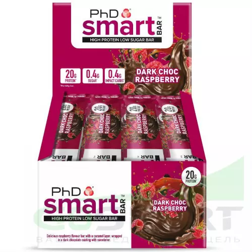 Протеиновый батончик PhD Nutrition Smart Bar 12 x 64 г, Тёмный шоколад / Малина