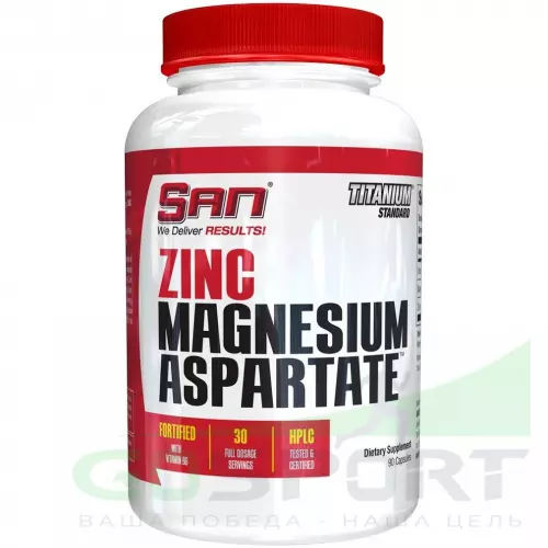 Магний+цинк+B6 SAN ZMA (Zinc Magnesium Aspartate) 90 капсул