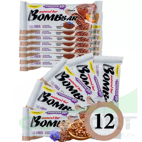 Протеиновый батончик Bombbar Protein Bar 12 x 60 г, Гречишный