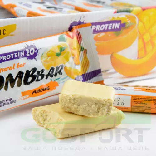 Протеиновый батончик Bombbar Protein Bar 10 x 60 г, Пудинг с ароматом манго и банана