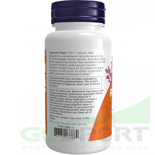  NOW FOODS Resveratrol 350 mg 60 веган капсул