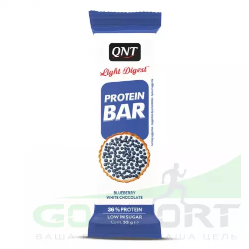 Протеиновый батончик QNT Light Digest Protein Bar 15 х 55 г, Черника - Белый шоколад