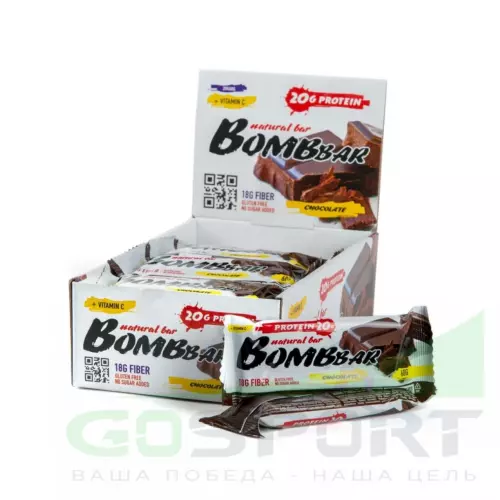 Протеиновый батончик Bombbar Protein Bar 20 x 60 г, Двойной шоколад
