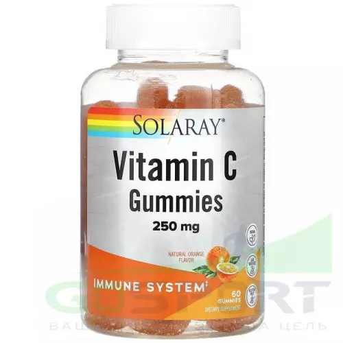  Solaray Vitamin C Gummies 250 mg 60 жевательных таблеток, Апельсин