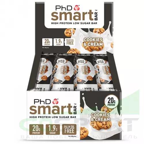 Протеиновый батончик PhD Nutrition Smart Bar 12 x 64 г, Печенье и Сливки