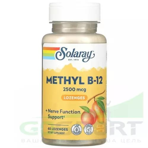  Solaray Methyl B-12 2500 mcg 60 леденцов, Манго-Персик