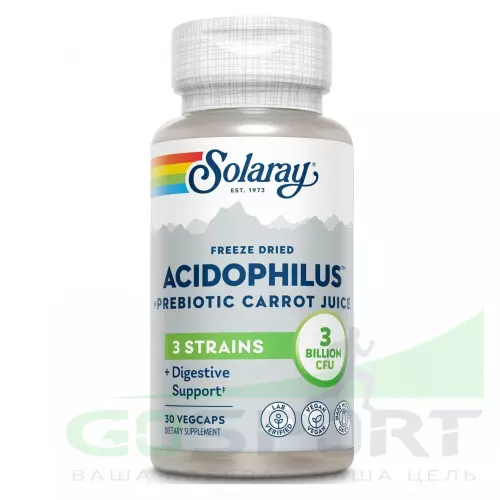 Пробиотик Solaray Acidophilus 3 Strain Probiotic & Prebiotic Carrot Juice 30 вегетарианских капсул