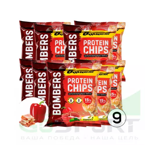  Bombbar Protein Chips 9 x 50 г, Бекон с паприкой