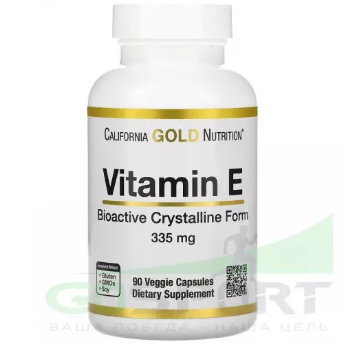  California Gold Nutrition Bioactive Vitamin E 335 mg (500 IU) 90 вегетарианских капсул, Нейтральный