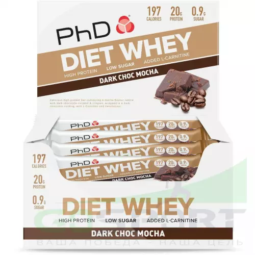 Протеиновый батончик PhD Nutrition Diet Whey Bar 12 x 63 г, Тёмный шоколад мокка