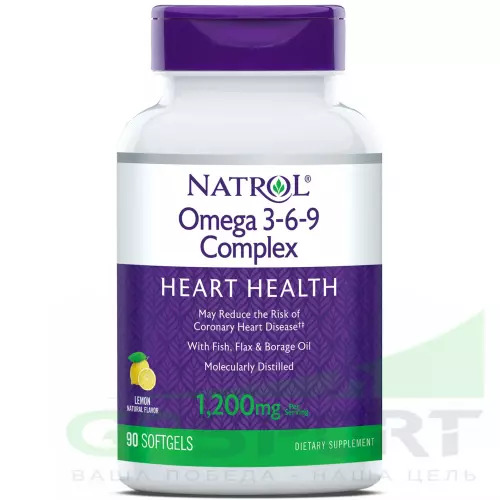 Omega 3 Natrol Omega 3-6-9 Complex 90 гелевых капсул, Лимон