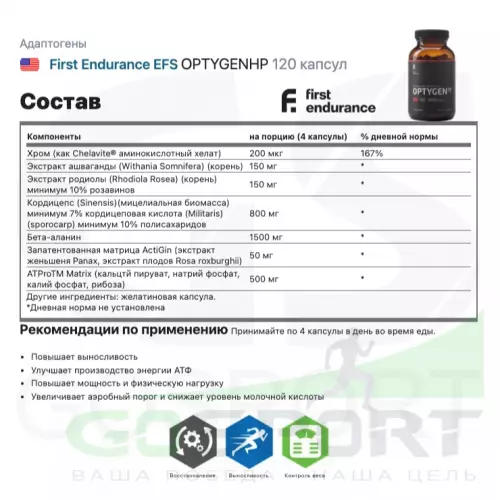  First Endurance EFS OPTYGENHP 120 капсул