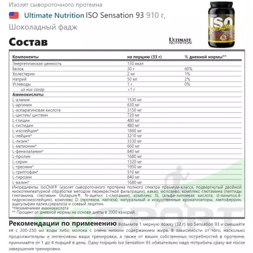  Ultimate Nutrition ISO Sensation 93 910 г, Шоколадный фадж