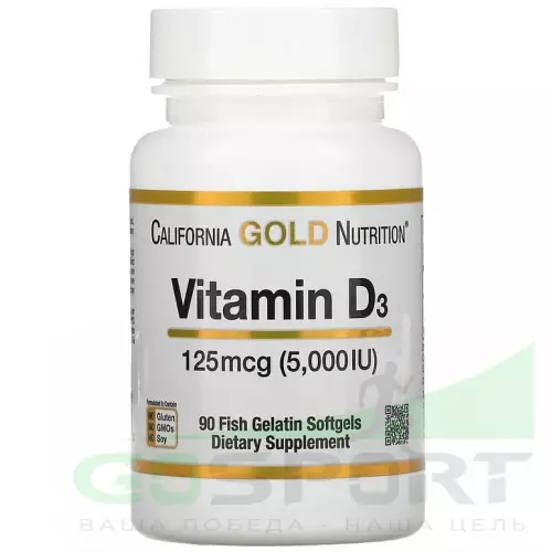 California Gold Nutrition Vitamin D3 125 mcg (5,000 IU) 90 капсул