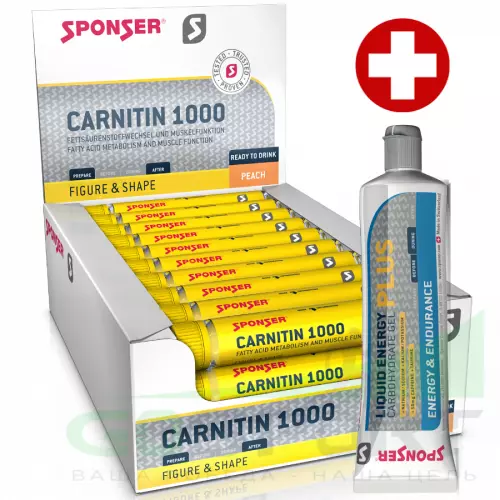  SPONSER L-CARNITINE 1000 TRINKAMPULLE + Gel 30 шотов x 25 мл, Персик
