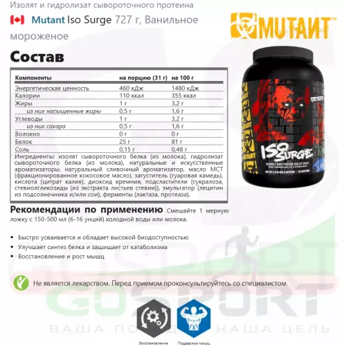  Mutant Iso Surge 727 г, Ванильное мороженое