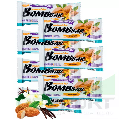 Протеиновый батончик Bombbar Protein Bar 7 x 60 г, Миндаль-ваниль
