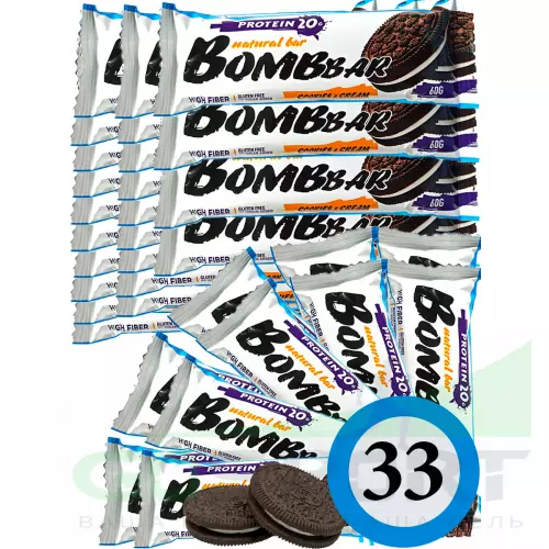 Протеиновый батончик Bombbar Protein Bar 33 x 60 г, Печенье с кремом
