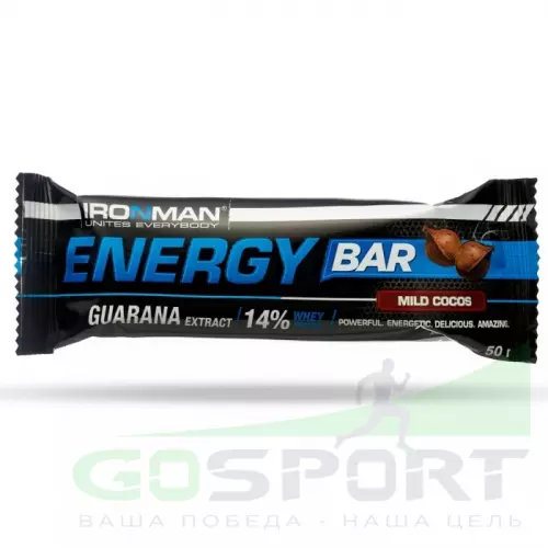 Энергетический батончик Ironman Energy Bar с гуараной 50 гр, Кокос - Тёмная глазурь