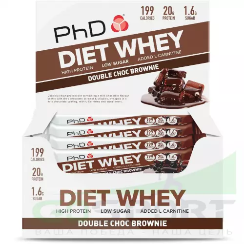 Протеиновый батончик PhD Nutrition Diet Whey Bar 12 x 63 г, Двойной шоколадный брауни